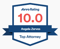 AVVO 10.0 rating badge or Angela Zervos