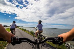 bicyclists riding their bikes