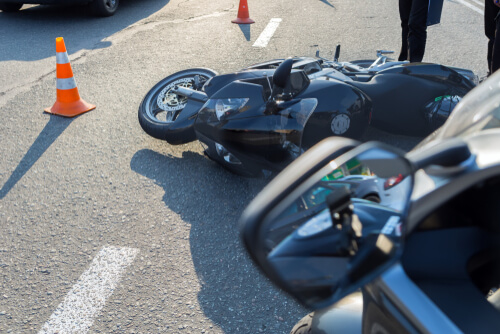 Motorcycle wreck on a road in Tampa Bay, Florida.