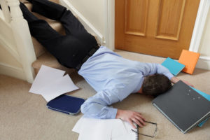 Sales agent fell from the client stairs.