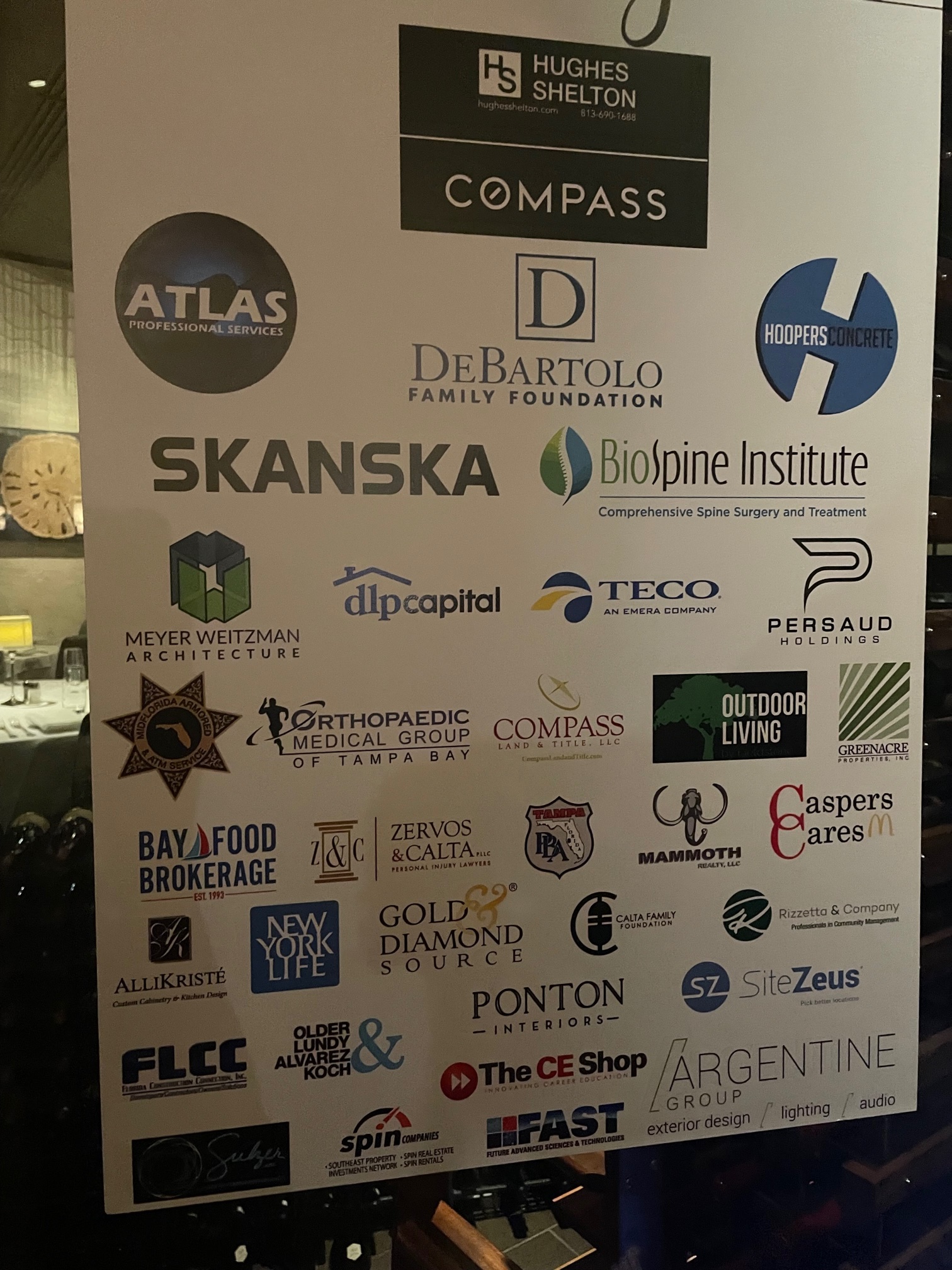 Sign showing sponsors of the fund-raising event