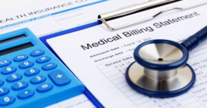 Medical billing statement with calculator on the side