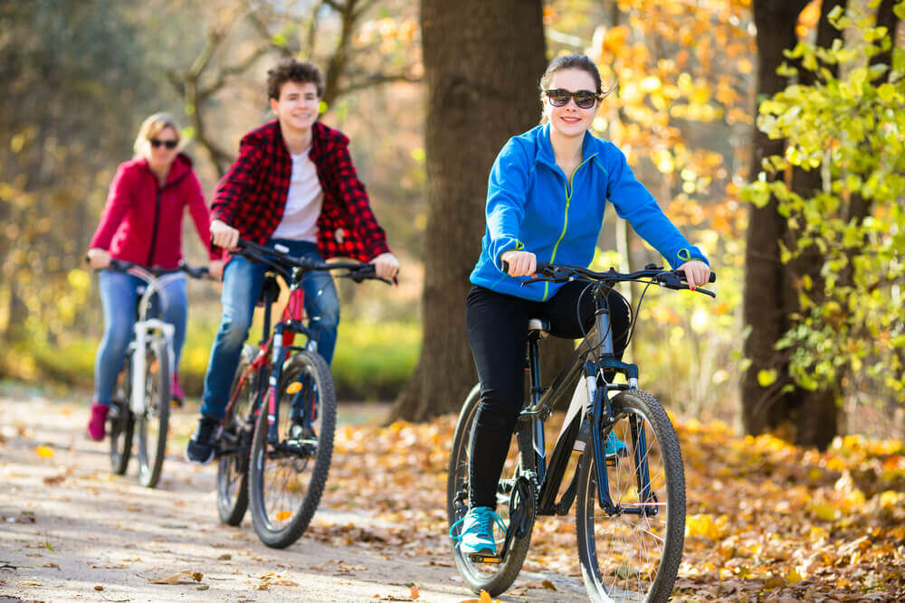 Group of cyclist strolling in the park.