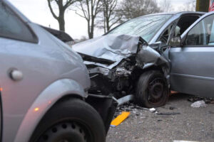 Collision in the highway close up.
