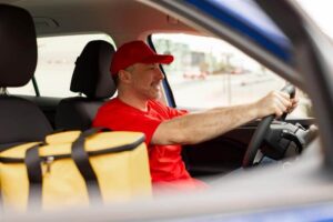 Doordash driver out for delivery concept.